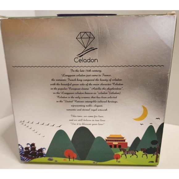 CELADON Praying Girl Trinket Dish/Ring Holder Blue Green Made in China - Picture 3 of 4